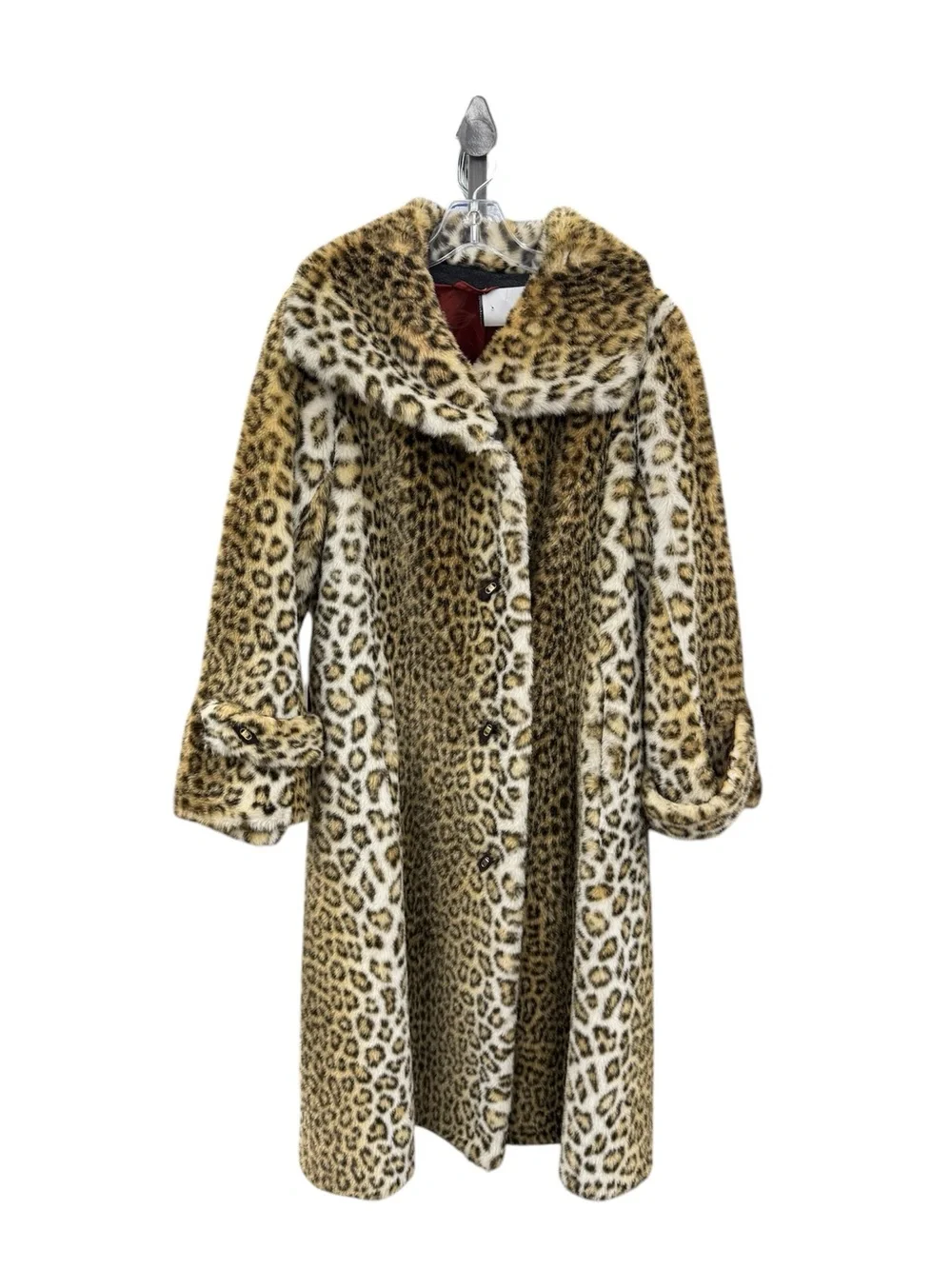 60s Faux Leopard Print Long Coat with Tie Belt - Picture 6 of 9